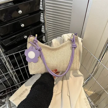 Модни дамски чанти през рамо, однотонная проста чанта под мишниците, малки чанти и портмонета, ретро сламена плажна чанта, модерен пазарска чанта