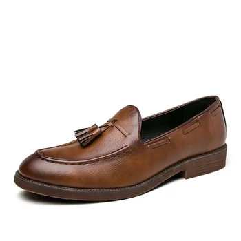 Модни Универсални мъжки Лоферы С пискюли, Кожени обувки с остри пръсти, за да се чувстват добре, Ежедневни мъжки обувки за Сватбени партита