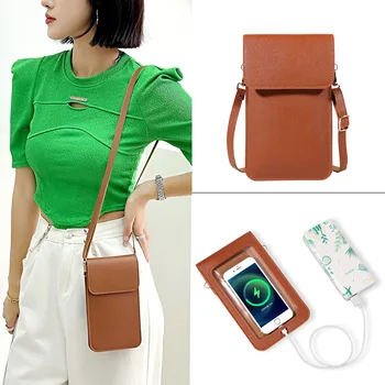 Модни чанти за мобилни телефони със сензорен екран за жените, обикновен кожен портфейл, дамска евтина чанта през рамо дамски чанти-месинджър