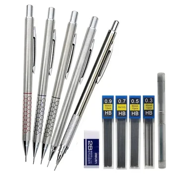Моливи 0,3 автоматично 0,7 0,9 мм Дизайн-арт 0,5 Фигура Студентски Метален молив за писане от неръждаема стомана 5 бр./компл. Стомана механичен
