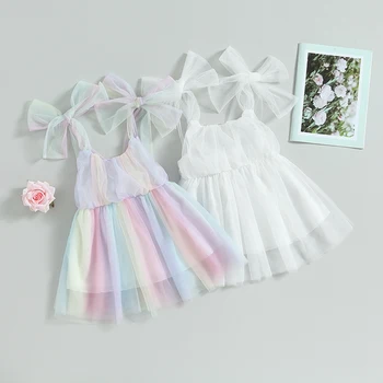 Мрежести рокли трапецовидна форма за по-малките момичета, хубава лятна рокля-пакет без ръкави, детски дрехи, тюлевое рокля за бала