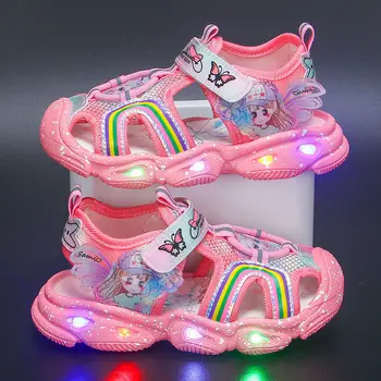 Мультяшные сандали с led подсветка, Обувки за момичета на принцеси, Модни Леки детски сандали, Летни обувки, led светещи сандали за момичета