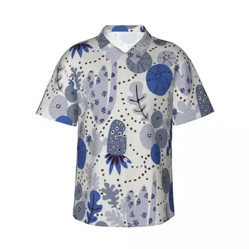Мъжка риза на Синия Цвят С цветя И Растения, Риза С Къс ръкав, Лятна Риза, с Мъжка Риза С отложным яка И копчета, Мъжки Дрехи