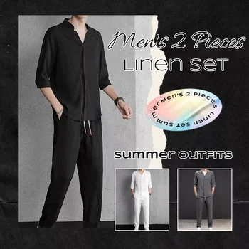 Мъжки бельо комплект от 2 теми, Летни дрехи, Бельо костюм-двойка От Лен Ice Silk Sommerliches 2-StÃúcke-Herren-Leinen-Outfits