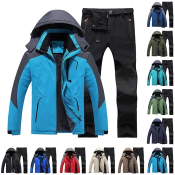 Мъжки зимни топли гарнитури и якета Мъжки изолирана комплекти Оверсайз, якета и панталони, подходящи за работа на открито, Каране на ски, Риболов и