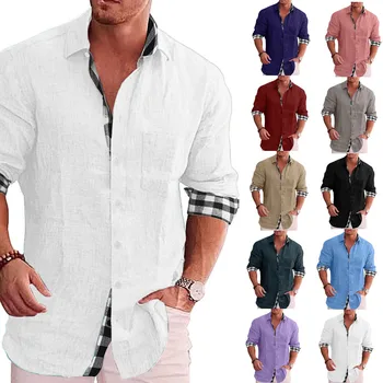 Мъжки клетчатая блуза, лятна Мъжка риза свободно намаляване с отложным яка и дълъг ръкав от 100% полиестер, върхове Оверсайз S-5XL