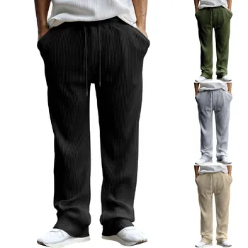 Мъжки свободни жакард ежедневни панталони в пряка ивица, мъжки ежедневни спортни панталони с плоска предна част, спортни панталони подарък от дома Sprinkle