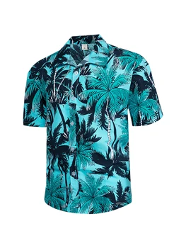 Мъжки хавайска риза с тропически цветя, ежедневни, плажни ризи с копчета и къс ръкав принтом дланта