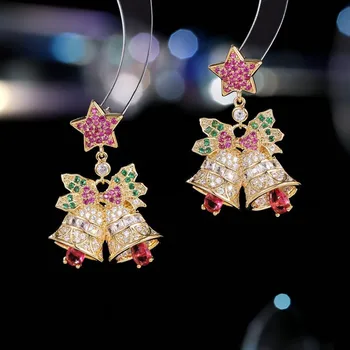 Нов Коледен цветен камбанка с инкрустация на цирконий, леки геометрични обеци в стил луксозен