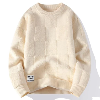 Нов Мъжки Вязаный Пуловер, Мъжки Зимни Дебели Пухкави Casual На Извънгабаритни Ретро Жилетка Мъжки Корейската Мода Пуловер С Кръгло Деколте 2023