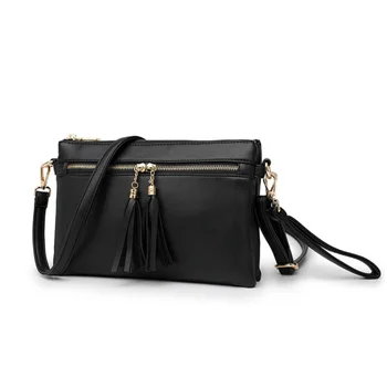 Нова мода малка чанта-месинджър с пискюли за жени, тенденция однотонная квадратна чанта, дамски двупластова чанта през рамо, чантата през рамо