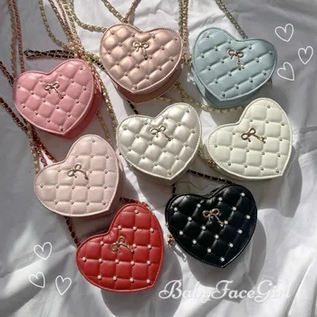 Нова чанта в стил Лолита, Елегантна Чанта през рамо с ивици и перли, Дамски чанта през рамо 2023 Sweet Bow JK Uniform, Дамска чанта във формата на сърце Bolso.