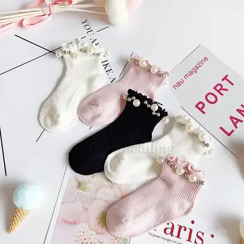 Нови чорапи за деца и чорапи за момичета, памучни чорапи с перли, детски чорапи в испански стил, сладки чорапи принцеса от 1-7 години