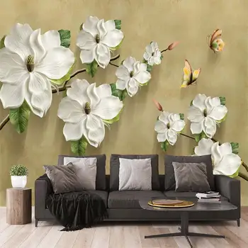 Пеперуда Стикер На Стената Бяло Цвете на Фона на Стената Цвете за Декорация на Дома, 3D перлено бял Цвете Дневна Спалня по Поръчка