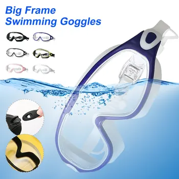 Плувни очила с големи рамки за възрастни с затычками за ушите, Очила за плуване за мъже И жени, професионални HD фарове за очила, силиконови очила