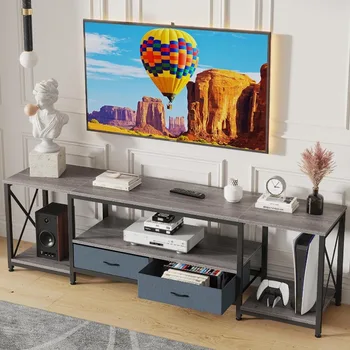 Поставка за телевизор с чекмедже за телевизор с диагонал на 75-80 сантиметра, развлекателен център и промишлена телевизионна конзола, маса с отворени рафтове за съхранение.