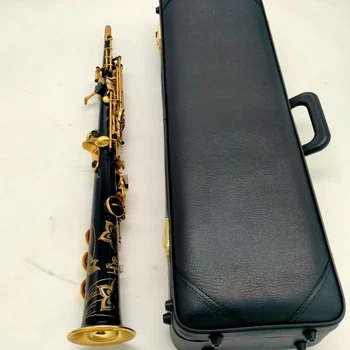 Професионален саксофон с права тръба 82 говорителя високи честоти Bb настроен на месинг черно джаз инструмент с гравирана фигура 
