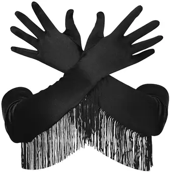 Разтеглив, дълги сатенени ръкавици булката с ресни, летни ръкавици за шофиране на мотор, секси черни слънчеви ръкавици, бельо танцово представа, парти