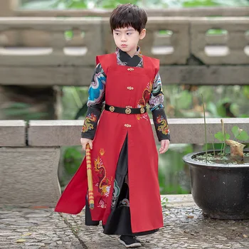 Рокля с бродерия на дракона в китайския стил, костюм Следа за момчета, Панорамен костюм Ханфу, Древния Традиционен костюм