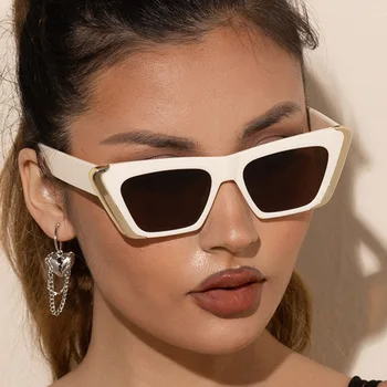 Секси очила с кошачьим око, trend дизайн на марката, просто малка дограма, метално покритие, Слънчеви очила, Популярни мъжки бели очила с UV400