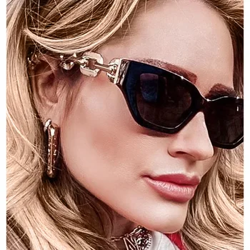 Слънчеви очила на веригата в обалденной ръбове, Маркови нюанси за жени, Трайни и стилни Слънчеви очила с неправилна форма на черен правоъгълник Luxe