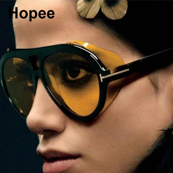 Слънчеви очила с големи размери, дамски черни Жълти очила Pilot, Vintage слънчеви очила, марка дизайнер, Хипстер, овални лещи, Мъжки Слънчеви очила в голяма рамка