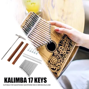 Стоманена ключ Калимба с 17 клавиша + Дървен мост + Стоманен чук за настройки на музикалния инструмент