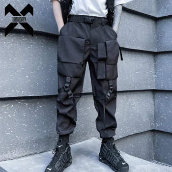 Тактически панталони-карго в стил хип-хоп, мъжки панталони-джоггеры с много джобове и лента, пролет 2023, Функционални панталони с еластичен колан