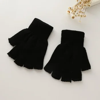 Унисекс, черни ръкавици без пръсти на полпальца за жени и мъже, вълнени плетени калъф за памучни ръкавици на китката си обикновен Топли зимни работни ръкавици