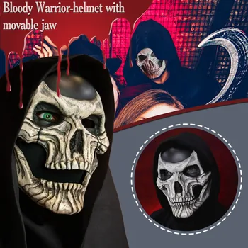 Хит на Хелоуин 2023 г., маска-череп на цялата глава/каска с подвижна челюст