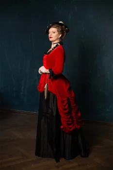 Хотел маскарадное рокля, средновековна червено-черна рокля на кралица, готическия velvet облекло вампир, Прогулочное рокля Южна красавица времето на Гражданската война