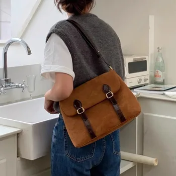 Чантата на пощальона Ette за пътуване от ретро-велур new Maillard, ръчна чанта-месинджър с едно рамо, подмишница чанта