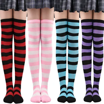 Чорапи, чорапи, Дамски чорапи над коляното в синя и бяла ивица, чорапи до бедрото, Дамски чорапи с герои от анимационни филми за cosplay на Едро